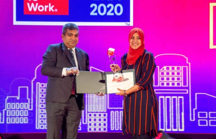 Award received at corporate event.